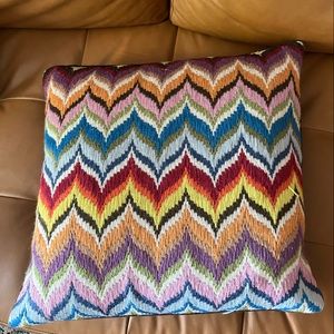 Jonathan Adler flame stitch throw pillow retro look with down insert